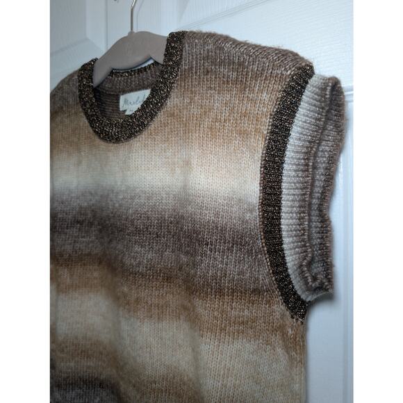 NWT Marled Brown Metallic Striped Knit Vest Top M | Vintage Retro 70s Sweater - Picture 5 of 7